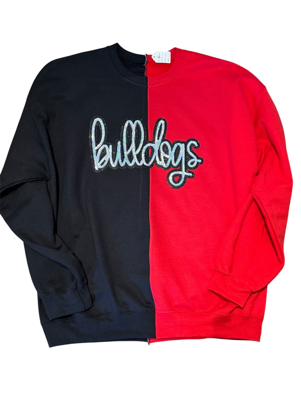 CUSTOM MADE Gildan Split-Panel Bulldogs Crewneck Sweatshirt - Black & Red